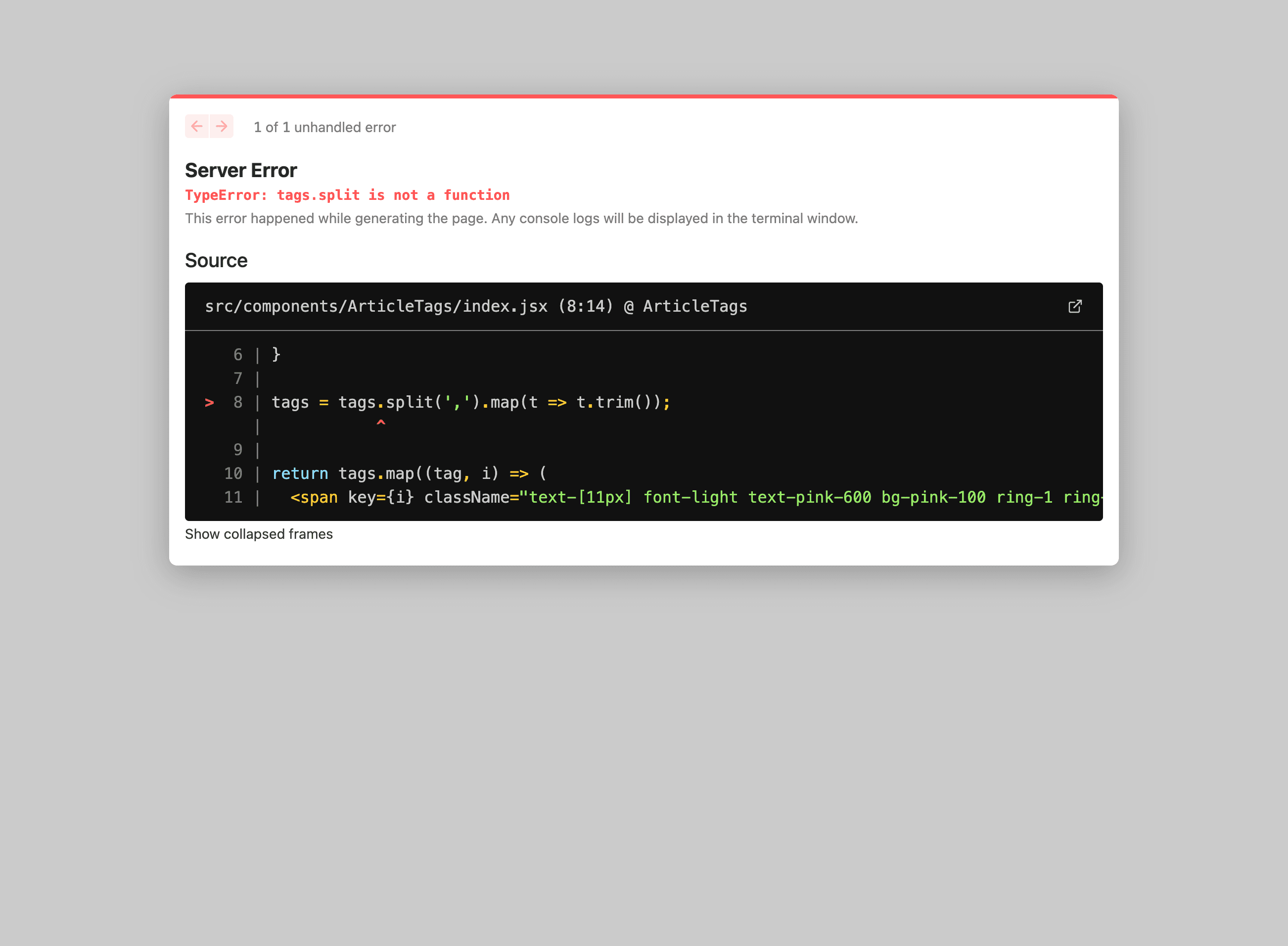 Tags Split Error